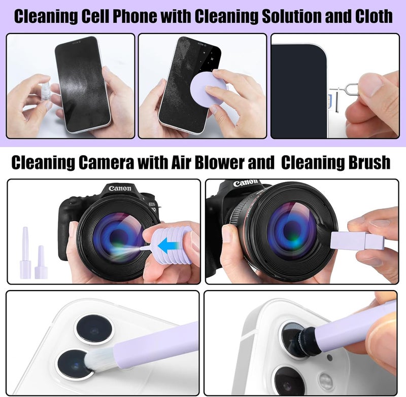 walrfid Laptop Phone Screen Cleaner Kit, Computer Keyboard Brush Cleaning Spray for iPhone AirPods Macbook iPad, 20-in-1 Electronic Device Clean Tool For Camera PC Monitor Earbud TV Tablet Car Screens- Purple - Image 4